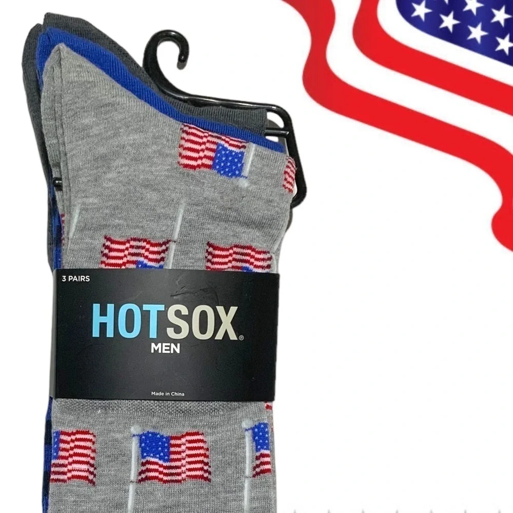 Hot Sox 3 Pack Flag Patriotic Theme Novelty Dress Crew Socks Gift Men’s Unisex